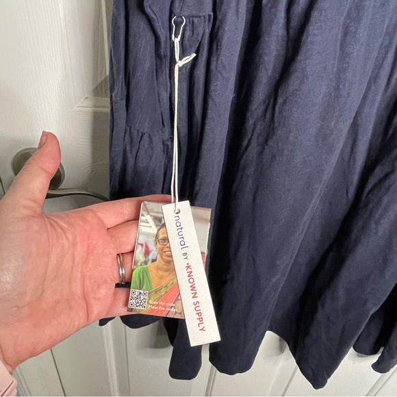 Known Supply Miller Cotton Dress Dark Blue Long Bell Sleeve Swing NWT - Picture 6 of 8